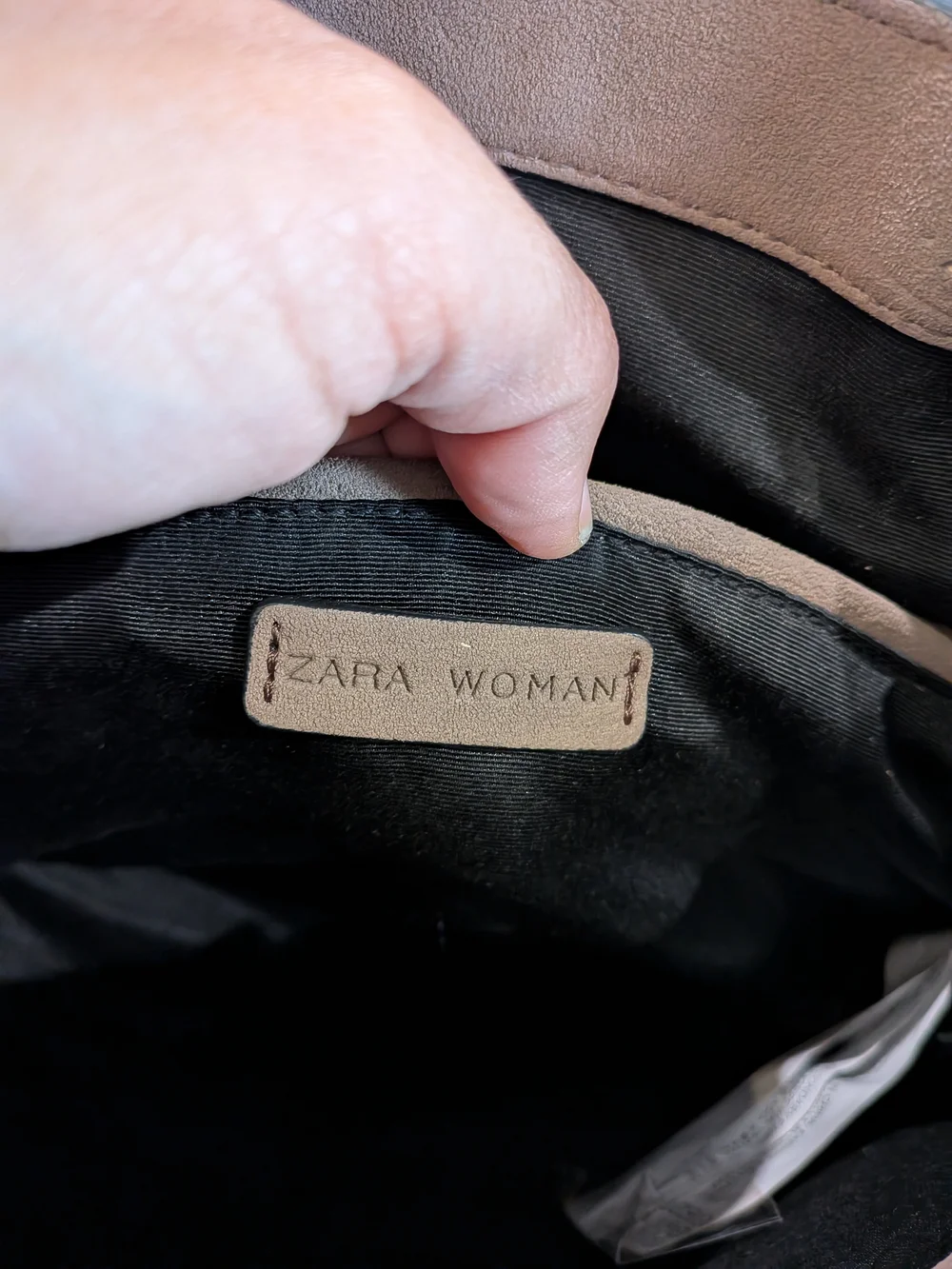 Zara Braided Side Topstitch City Tote Bag / Satchel Taupe